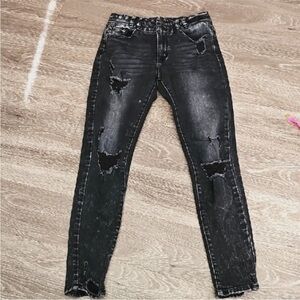 KanCan Womens High Rise Skinny Distressed Black & White Jeans Size 28x29